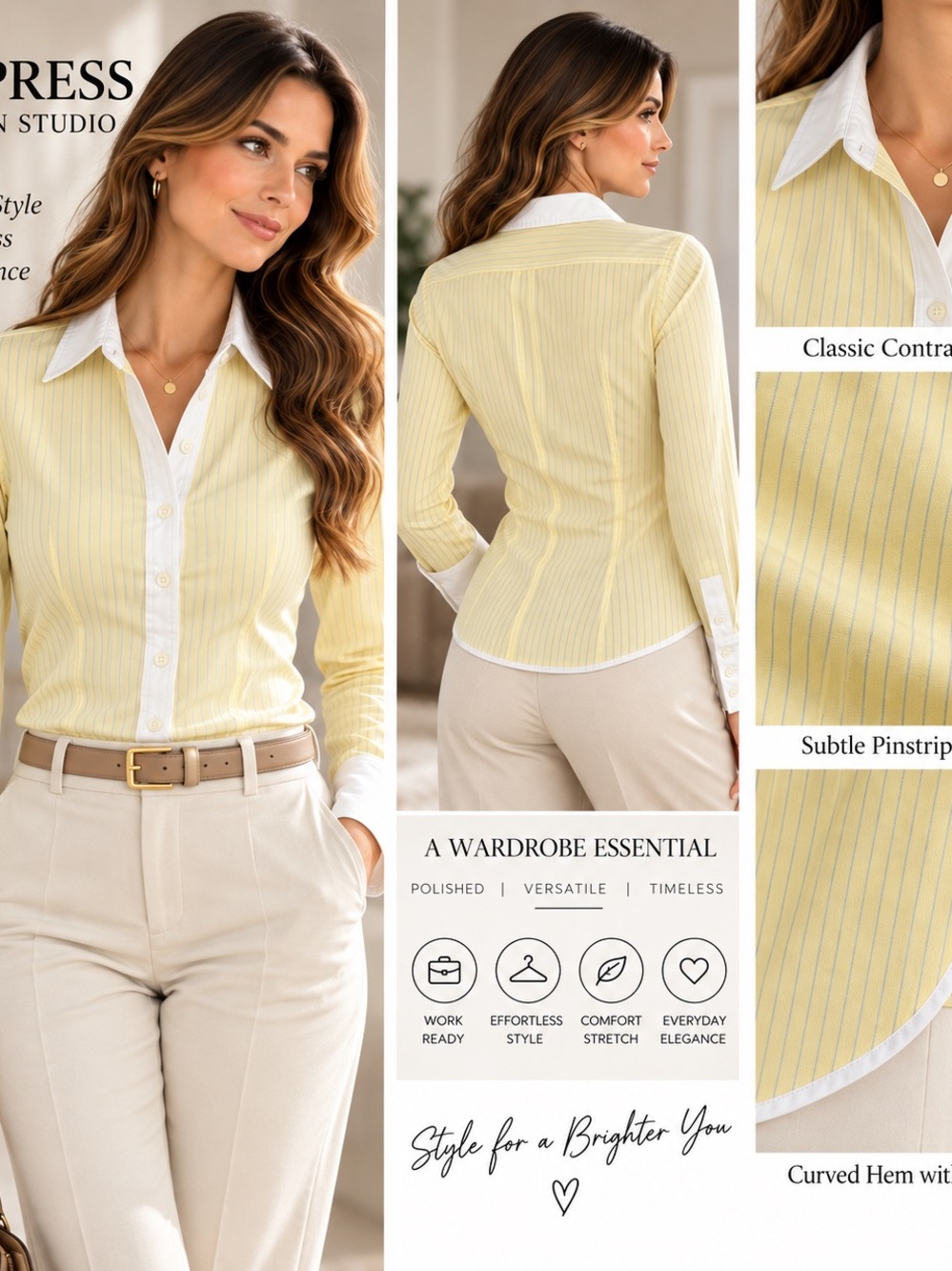 Express Design Studio XS Yellow Pinstripe Stretch Button Down